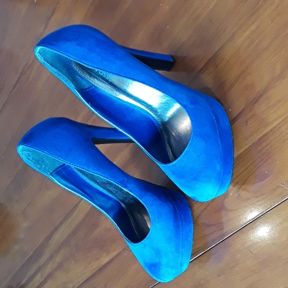 Blue micro suede high heels - Picture 1 of 3